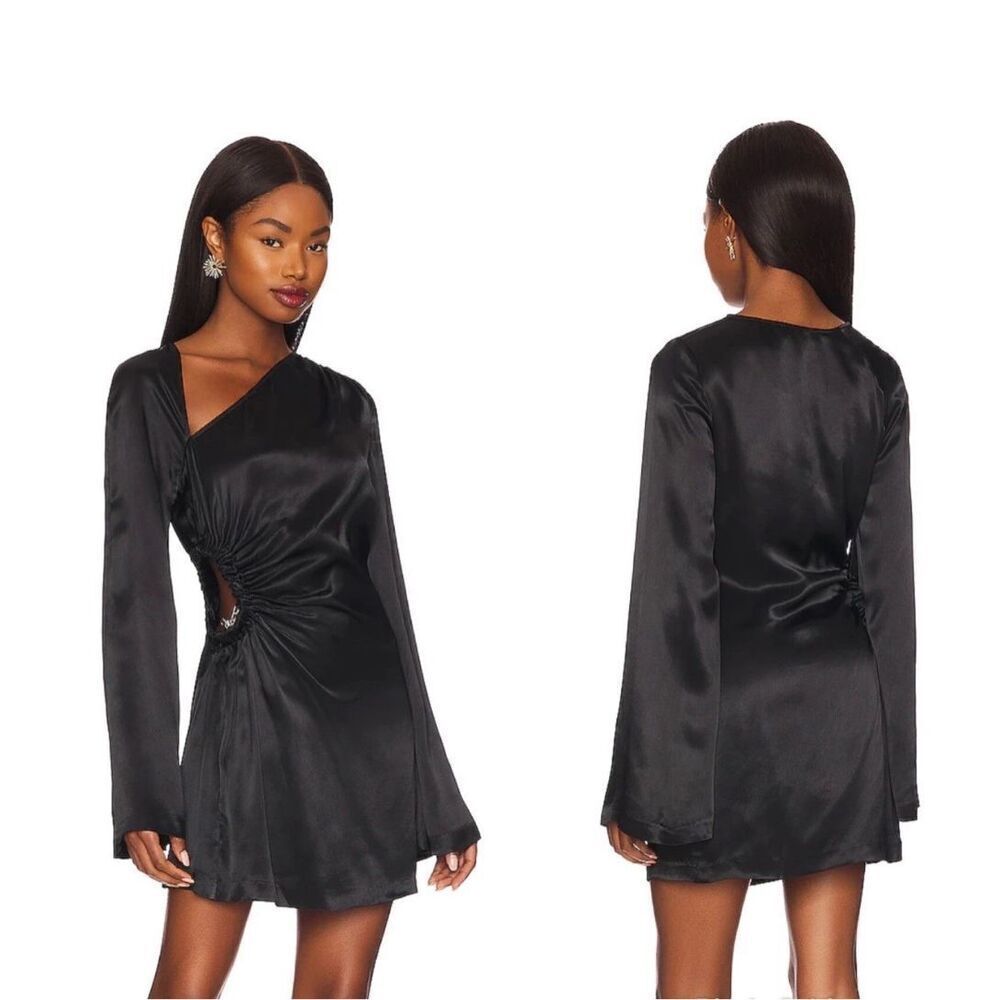 L'academie Eira Mini Dress Size Large Black Satin Cocktail Wedding Guest $258